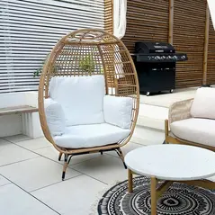 Outsunny Rattan Egg Chair with Cushions and Pillows, Khaki - 8