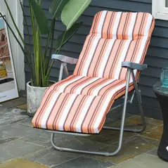 Outsunny Reclining Garden Chair Set of 2, 5-Level Adjustable Zero Gravity Chairs with Cushions, Folding Sun Lounger Garden Recliner Chairs with Armrests for Outdoor, Patio, Orange Stripe - 8