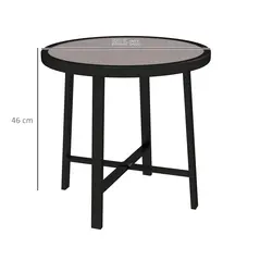 Outsunny Round Small Garden Table, 50.5cm Outdoor Side Table with SPC Tabletop, Metal Frame and Anti-slip Foot Pads for Garden, Balcony, Grey Wood Effect - 3