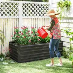 Outsunny Raised Beds for Garden, Galvanised Steel Outdoor Planters with Multi-reinforced Rods, 180 x 90 x 59 cm, Black - 2