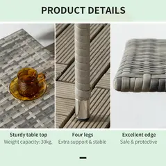 Outsunny Rattan Side Table, Outdoor Coffee Table with Plastic Board Under the Full Woven Table Top for Patio, Garden, Balcony, Mixed Grey - 6