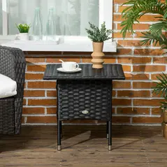 Outsunny Rattan Side Table, Outdoor Coffee Table with Plastic Board Under the Full Woven Table Top for Patio, Garden, Balcony, Black - 7