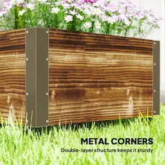 Outsunny Raised Garden Bed with Trellis, Outdoor Wooden Planter Box with Metal Corners and Wheels, Raised Bed for Garden - 6