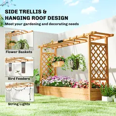 Outsunny Raised Planter with Trellis, Wooden Raised Bed for Garden with Hanging Roof and Drainage Holes, Outdoor Planter Box - 5