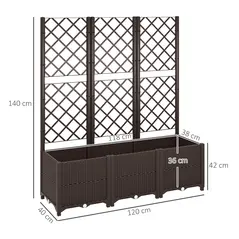 Outsunny Raised Garden Bed with Trellis, Plastic Planter Box with Drainage Holes, Drain Plugs and Water Reservoirs for Climbing Plants, Vegetables, Flowers, Brown - 3