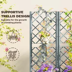 Outsunny Raised Garden Bed with Trellis, Plastic Planter Box with Drainage Holes, Drain Plugs and Water Reservoirs for Climbing Plants, Vegetables, Flowers, Grey - 4