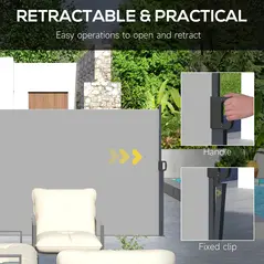 Outsunny Retractable Side Awning, Outdoor Privacy Screen for Garden, Hot Tub, Balcony, Terrace, Pool, 400 x 180cm, Light Grey - 5