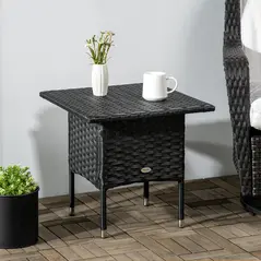 Outsunny Rattan Side Table, Outdoor Coffee Table with Plastic Board Under the Full Woven Table Top for Patio, Garden, Balcony, Black - 2