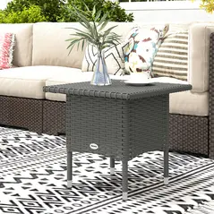 Outsunny Rattan Side Table, Outdoor Coffee Table with Plastic Board Under the Full Woven Table Top for Patio, Garden, Balcony, Grey - 7