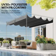 Outsunny Retractable Pergola Canopy Only, 3.92 x 3.5 m, UV30+ Replacement Canopy Cover for 4 x 3 m Pergola, Dark Grey - 5