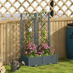 Outsunny Raised Garden Bed with Trellis, Plastic Planter Box with Drainage Holes, Drain Plugs and Water Reservoirs for Climbing Plants, Vegetables, Flowers, Grey - 8