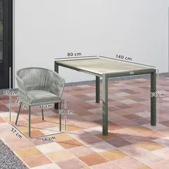 Outsunny Rattan Dining Set, 6 Seater Rattan Garden Furniture Set with Acacia Wood Top Rectangle Table, 6 Chairs, Washable Seat Cushions, for Outdoor, Patio, Conservatory, Grey - 3