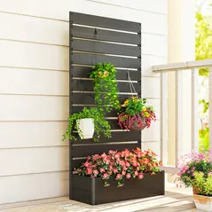 Outsunny Raised Bed for Garden, Planter with Trellis for Climbing Plants, Vines, Planter Box with Drainage Gap, Black - 9