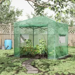Outsunny Pop-up Small Greenhouse, Outdoor Walk-in Tomato Greenhouse with Carrying Bag, PE Cover, Steel Frame, Green, 2.4L x 1.8W x 2.4H m - 2