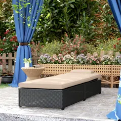 Outsunny Rattan Sun Lounger with 5-Level Reclining Back Side Tray and Cushion, Black - 8