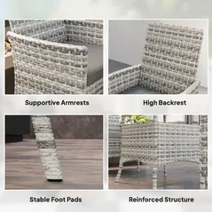 Outsunny Rattan Garden Furniture Set, Outdoor Dining Table and Chairs 4 Seater with Cushions, Square Tempered Glass Top, 4 Armchairs, for Balcony, Terrace, Conservatory, Mixed-Grey - 7