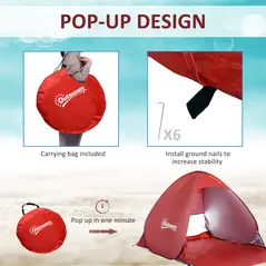 Outsunny Pop-up Portable Beach Tent-Red - 5