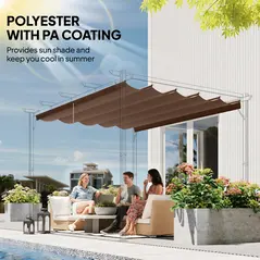 Outsunny Retractable Pergola Cover, 3.5 x 2.6 m Replacement Canopy Fabric for 4 x 3 m Frame, Roof Top Only, Brown - 5