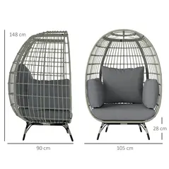 Outsunny Rattan Egg Chair with Cushions and Pillows, Charcoal Grey - 3