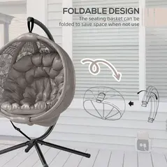 Outsunny Round Egg Basket Chair, with Steel Stand, Sand - 6