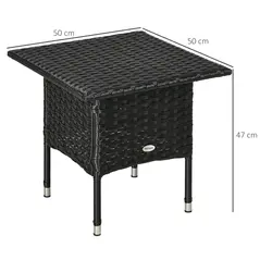 Outsunny Rattan Side Table, Outdoor Coffee Table with Plastic Board Under the Full Woven Table Top for Patio, Garden, Balcony, Black - 3