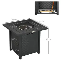 Outsunny Rattan-style Propane Gas Fire Pit Table with 40,000 BTU Burner, Square Smokeless Firepit Patio Heater with Thermocouple, Lava Rocks, Waterproof Cover, Spark Guard and Lid, Black - 3