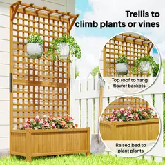 Outsunny Raised Bed with Drainage Holes, Wood Planter with Trellis for Climbing Plants to Grow Vegetables, Flowers, Yellow - 5