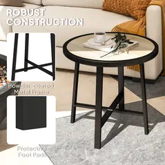 Outsunny Round Small Garden Table, 50.5cm Outdoor Side Table with SPC Tabletop, Metal Frame and Anti-slip Foot Pads for Garden, Balcony, Nature Wood Finish - 5