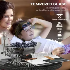 Outsunny Rattan Side Table, Round Outdoor Coffee Table, with Round PE Rattan and Tempered Glass Tabletop for Patio, Garden, Balcony, Black - 4