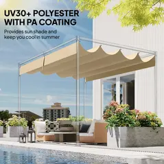 Outsunny Retractable Pergola Canopy Only, 3.92 x 3.5 m, UV30+ Replacement Canopy Cover for 4 x 3 m Pergola, Khaki - 5