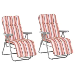 Outsunny Reclining Garden Chair Set of 2, 5-Level Adjustable Zero Gravity Chairs with Cushions, Folding Sun Lounger Garden Recliner Chairs with Armrests for Outdoor, Patio, Orange Stripe - 1