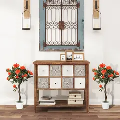 Outsunny Set of 2 Artificial Plants White Rose Floral in Pot, Fake Plants for Home Indoor Decor, 90cm, Orange - 4