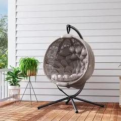 Outsunny Round Egg Basket Chair, with Steel Stand, Sand - 8