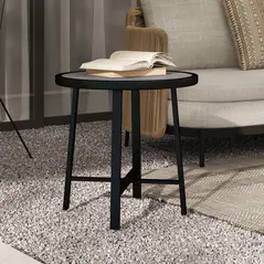 Outsunny Round Small Garden Table, 50.5cm Outdoor Side Table with SPC Tabletop, Metal Frame and Anti-slip Foot Pads for Garden, Balcony, Grey Wood Effect - 8