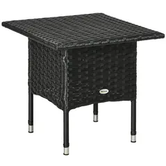 Outsunny Rattan Side Table, Outdoor Coffee Table with Plastic Board Under the Full Woven Table Top for Patio, Garden, Balcony, Black - 1