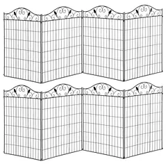 Outsunny Set of 2 Decorative Garden Fence, 8 Panels Metal Picket Fence, Versatile Shapes for Patio Lawn, 365cm x 112cm, Black - 1