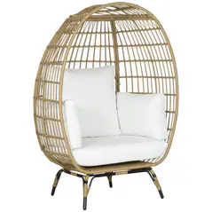 Outsunny Rattan Egg Chair with Cushions and Pillows, Khaki - 1