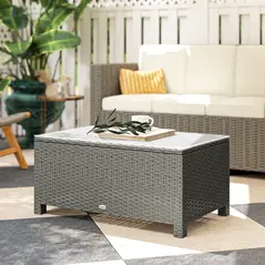 Outsunny Rattan Garden Coffee Table with Glass Top, Light Grey - 7