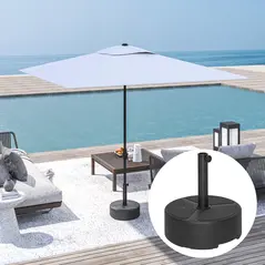 Outsunny Round Garden Parasol Base, Garden Umbrella Stand Heavy Duty Parasol Base, Filled Up to 20kg with Stand or 18kg with Water for 38, 48 mm Poles, Black - 8