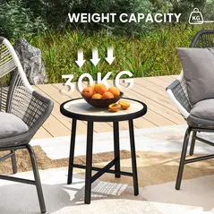 Outsunny Round Small Garden Table, 50.5cm Outdoor Side Table with SPC Tabletop, Metal Frame and Anti-slip Foot Pads for Garden, Balcony, Nature Wood Finish - 6