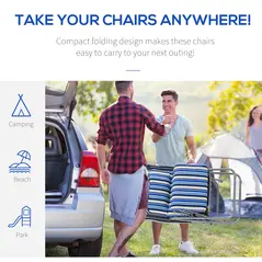 Outsunny Reclining Garden Chair Set of 2, 5-Level Adjustable Zero Gravity Chairs with Cushions, Folding Sun Lounger Garden Recliner Chairs with Armrests for Outdoor, Patio, Blue Stripe - 5