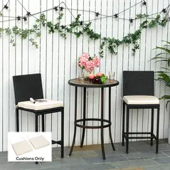 Outsunny Set of 2 Garden Chair Cushions with Ties, 45 x 45 cm Replacement Cushions for Outdoor Furniture, Cream White - 2