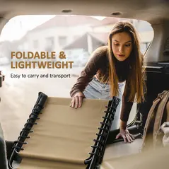 Outsunny Portable Sun Lounger, Folding Camping Bed Cot, Reclining Lounge Chair 5-position Adjustable Backrest with Side Pocket, Pillow for Patio Garden Beach Pool, Beige - 6