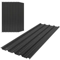Outsunny Set of 12 Corrugated Steel Roof Sheet Panels - Black - 1