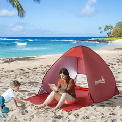 Outsunny Pop-up Portable Beach Tent-Red - 2
