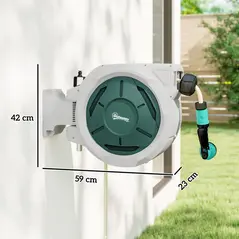 Outsunny Retractable Hose Reel Wall Mounted, 30+2m Garden Hose Pipe Reel with Lock, Auto Rewind, 7 in 1 Spray Nozzle, Includes Wall Fixings, 180° Swivel, Outdoor Watering, 59 x 23 x 42 cm, Grey - 3