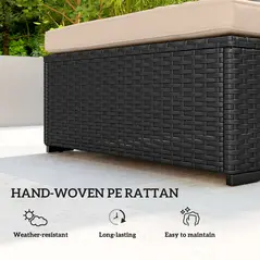 Outsunny Rattan Sun Lounger with 5-Level Reclining Back Side Tray and Cushion, Black - 5