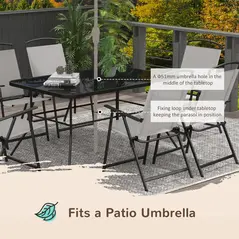 Outsunny Seven-Piece Garden Dining Set, with Glass-Top Table and Folding Chairs - Grey - 6