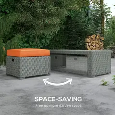 Outsunny Six-piece Outdoor Rattan Dining Set, Outdoor Sofa Set with Reclining Armchairs and Mental Frame, Orange - 5