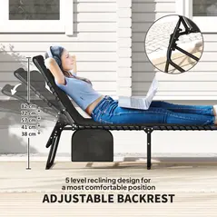 Outsunny Set of Two Reclining Sun Loungers - Black - 4